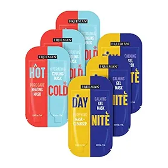 Freeman Day & Night + Hot & Cold Face Mask Variety Set, Gel Skin Care Facial Masks for Women, 6 Count