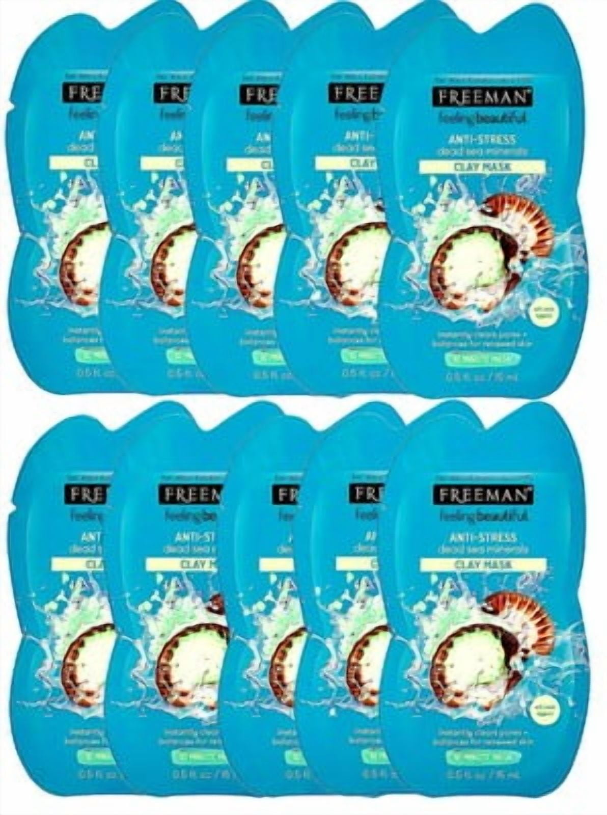 Freeman Dead Sea Minerals Anti-Stress Clay Facial Mask Skin Care LOT OF 10