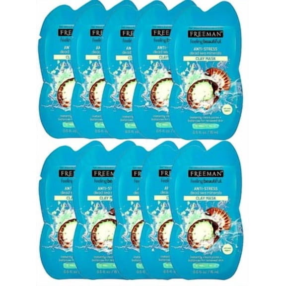 Freeman Dead Sea Minerals Anti-Stress Clay Facial Mask Skin Care 10 Count