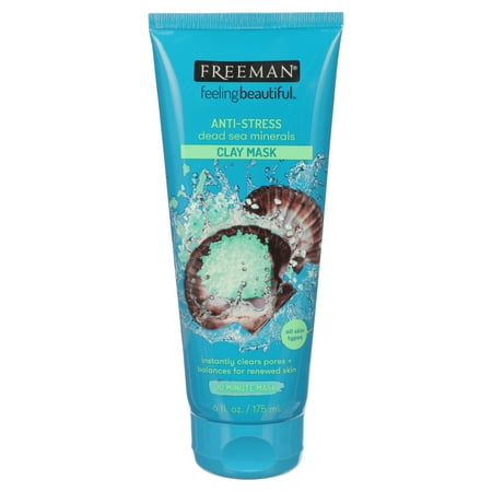 Freeman Dead Sea Minerals Anti-Stress Clay Facial Mask, Face Mask Balances Skin Moisture, Clears Pores, Made With Lavender and Bergamot For All Skin Types, 6 fl. oz./175 mL Tube