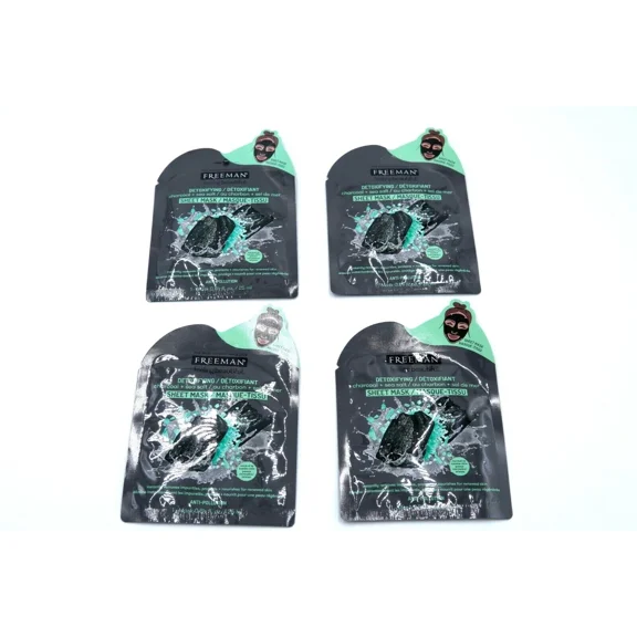 Freeman Detoxifying Charcoal + Sea Salt Sheet Face Masks 4 Pack New