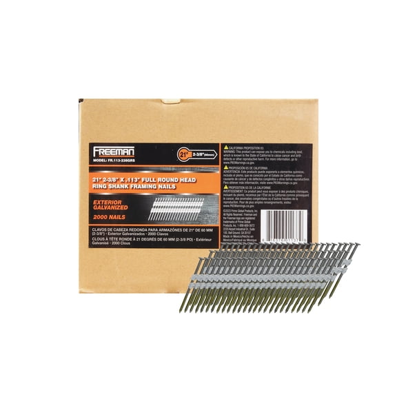 Freeman 21 .113 in. x 2-3/8 in. Plastic Collated Galvanized Ring Shank Framing Nails (2000 Count)
