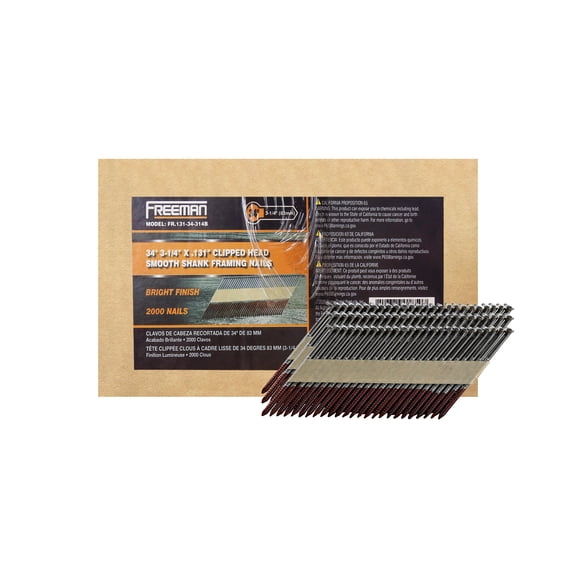 Freeman 34 .131 in. x 3-1/4 in. Paper Collated Bright Finish Smooth Shank Framing Nails (2000 Count)