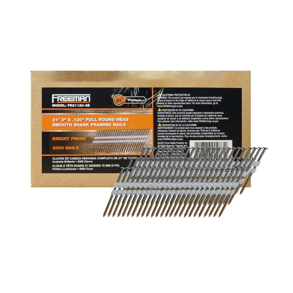 Freeman 21 .120 in. x 3 in. Plastic Collated Bright Smooth Shank Framing Nails (2000 Count)