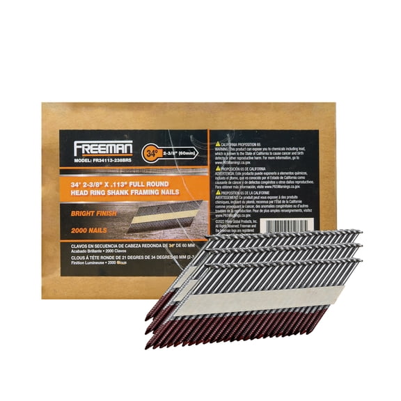 Freeman 34 .113 in. x 2-3/8 in. Paper Collated Bright Ring Shank Framing Nails (2000 Count)