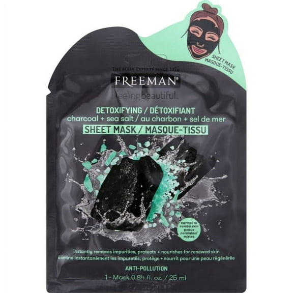 Freeman Feeling Beautiful Detoxifying Charcoal And Sea Salt Facial Sheet Mask, 0.84 Oz