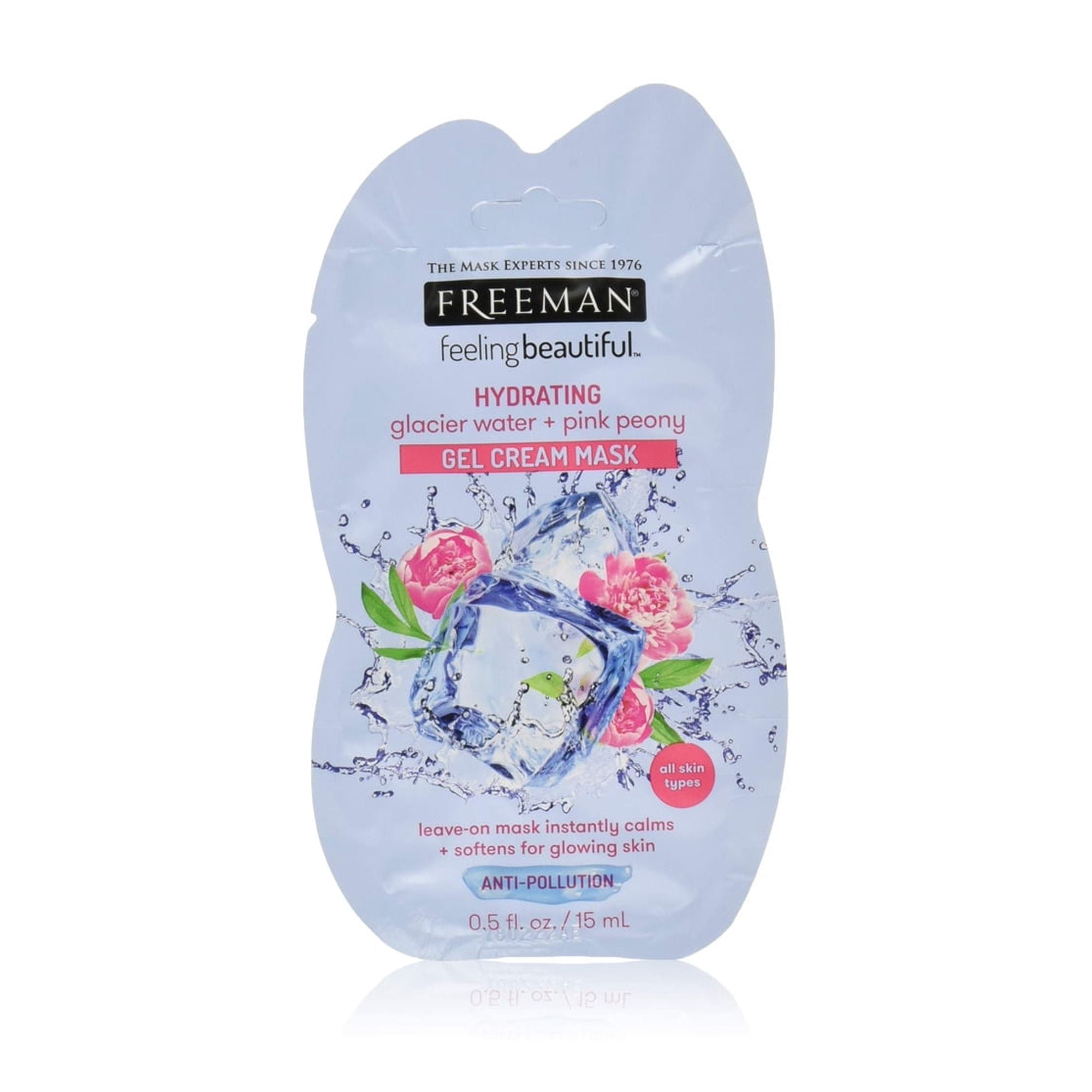 Freeman Hydrating Glacier Water and Pink Peony Gel Cream Facial Mask, 0.5 fl.oz (Pack of 18)