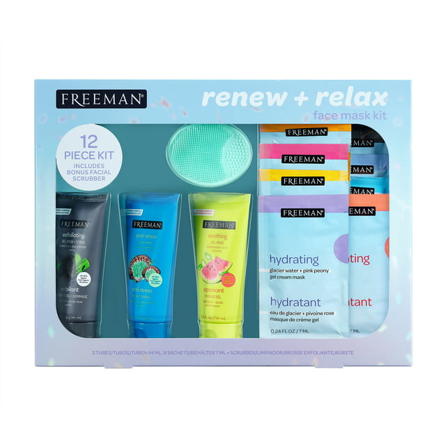 Freeman Limited Edition Renew & Relax Facial Mask Kit, 12 Piece Gift Set