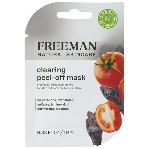 Freeman Natural Skincare Clearing Charcoal & Tomato Peel-off Facial Mask, for Acne, Clarifying