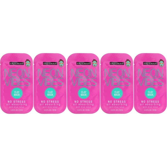 Freeman Neon Vibes, Travel Size, No Stress, Oil Absorbing Clay Mask, .33 oz Pk 5