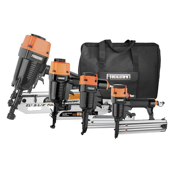 Freeman P421645040 Pneumatic Framing and Finishing Nailer and Stapler Kit with Bag and Fasteners (4-Piece)