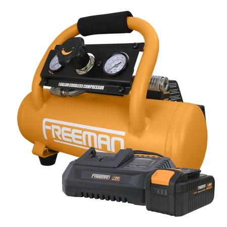 Freeman PE20V1GCK 20 Volt Cordless 1 Gallon 1/3 HP Portable Air Compressor Kit with Lithium-Ion Battery and Charger – 700 Shots per Charge