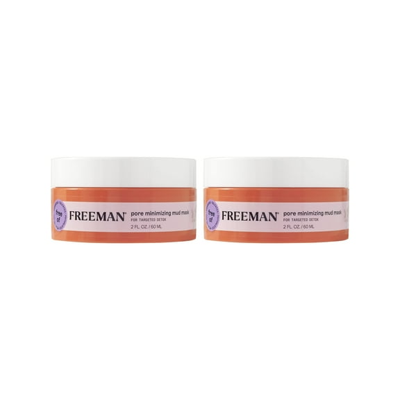 Freeman Pore Minimizing Mud Mask, Facial Mask For Oily Skin, Soothe Irritated Skin, Mattifying & Calming Clay Face Mask, Clear Breakouts, Vegan & Cruelty-Free, 2 fl. oz./60 ml Jar, 2 Count