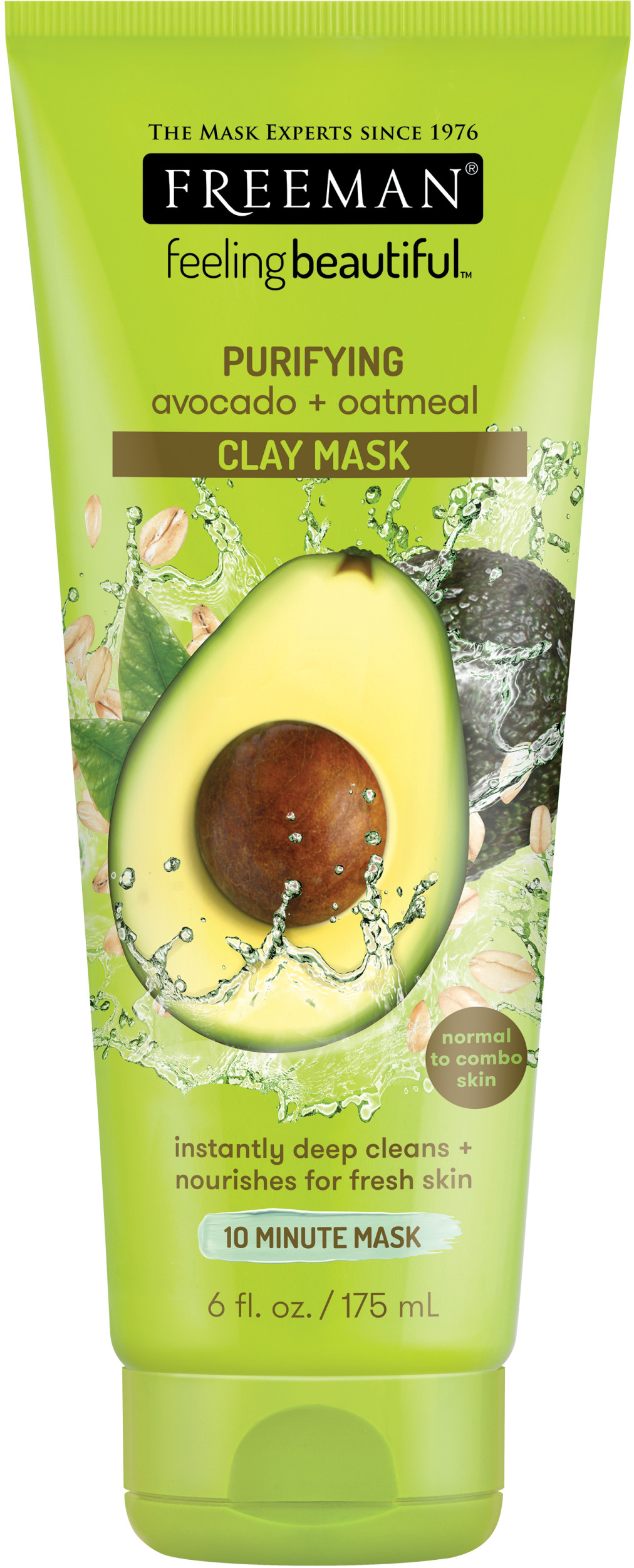 Freeman Purifying Avocado & Oatmeal Clay Facial Mask, Face Mask Instantly Deep Cleans, Creates Fresh Skin With Vitamin E, Perfect For Normal To Combination Skin, 6 fl.oz./175 mL Tube - image 1 of 5