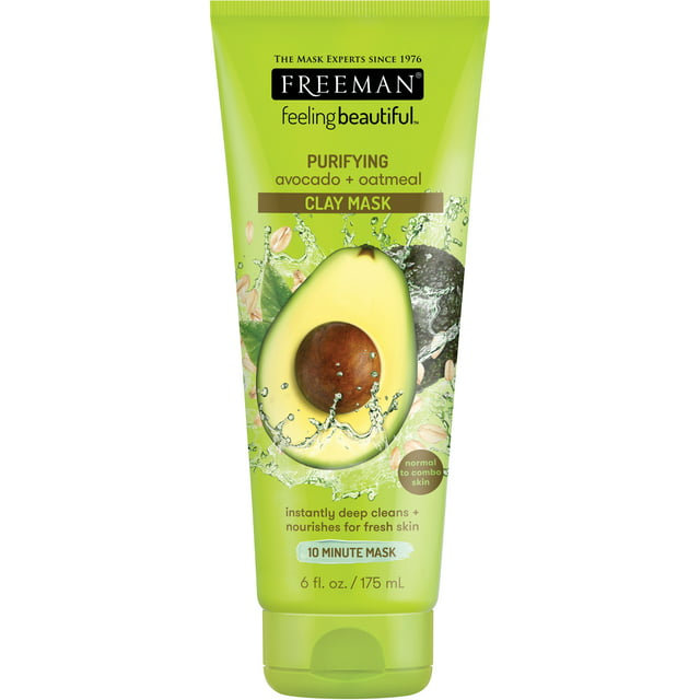 Freeman Purifying Avocado & Oatmeal Clay Facial Mask, Face Mask Instantly Deep Cleans, Creates Fresh Skin With Vitamin E, Perfect For Normal To Combination Skin, 6 fl.oz./175 mL Tube