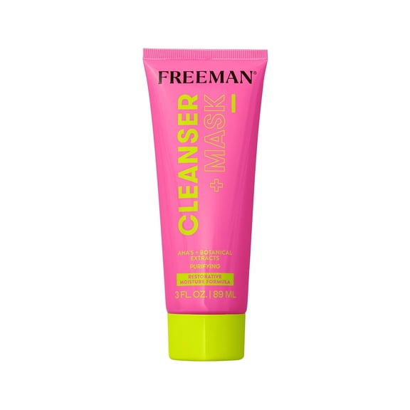 Freeman Restorative Facial Cleanser + Mask, Moisturizing & Purifying Cream-To-Foam Face Wash, Multipurpose Skincare to Deep Clean, AHA's & Botanical Extracts Face Mask, 3 fl.oz./ 89 mL Tube, 1 Count