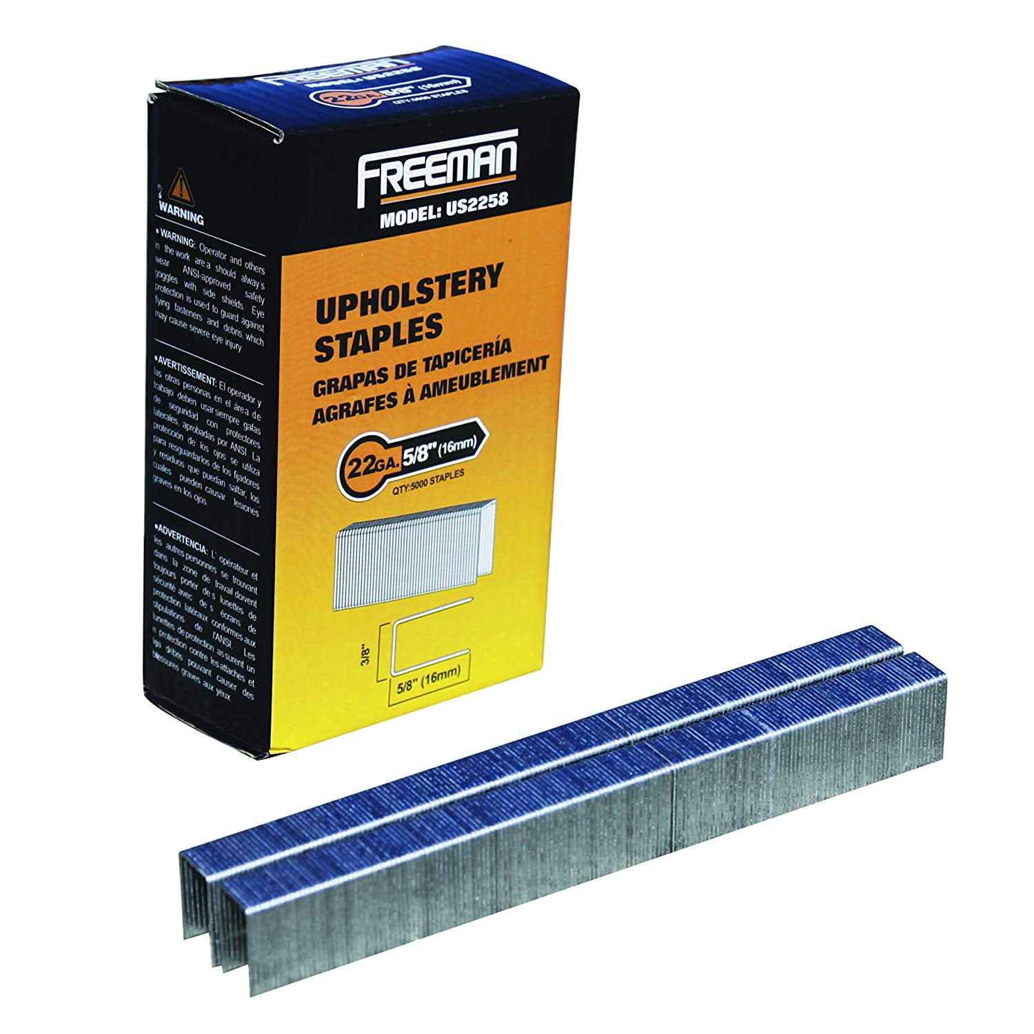 Freeman US2258 22-Gauge 5/8" Glue Collated Upholstery Staples with 3/8" Crown (5000 Count)