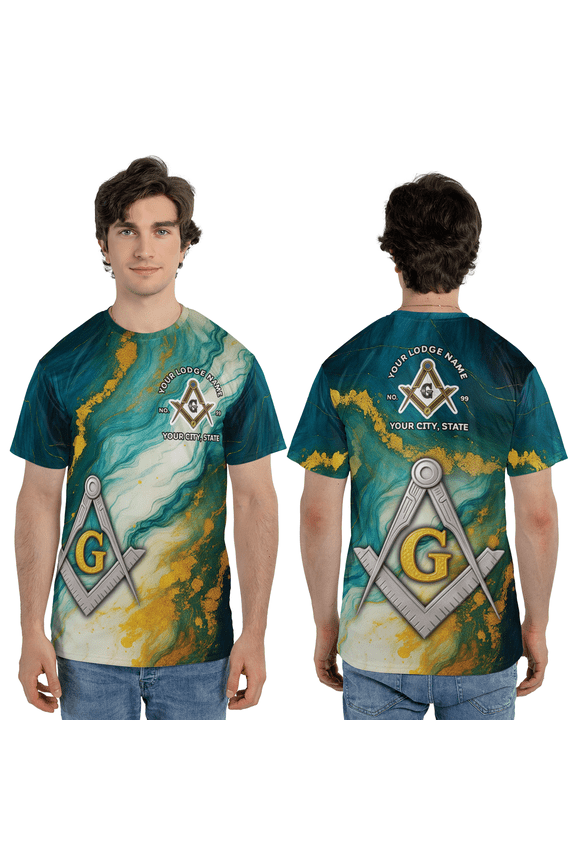Freemason 3D T-Shirt – Masonry Inspired Master Mason Marbling Design, Square and Compass Symbol Tee