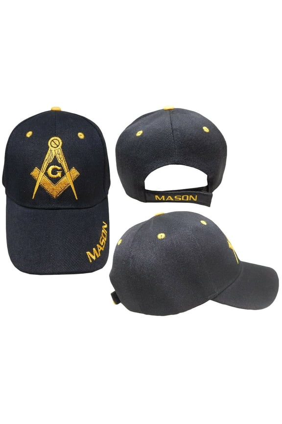 Freemason Black Embroidered Adjustable Hat Mason Masonic Lodge Baseball Cap