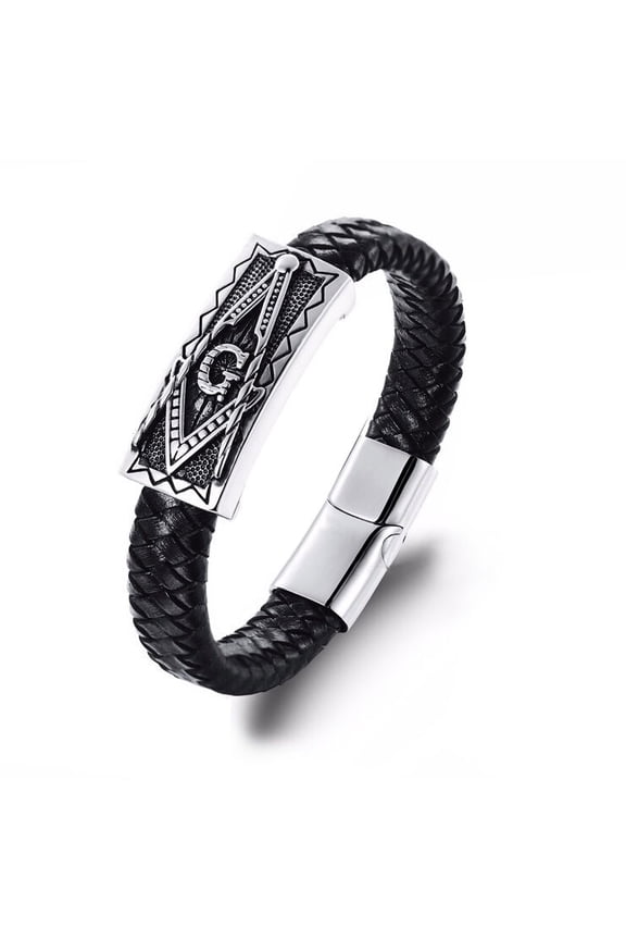 Freemason Bracelet with Magnetic Buckle / Masonic Symbol Leather Braided