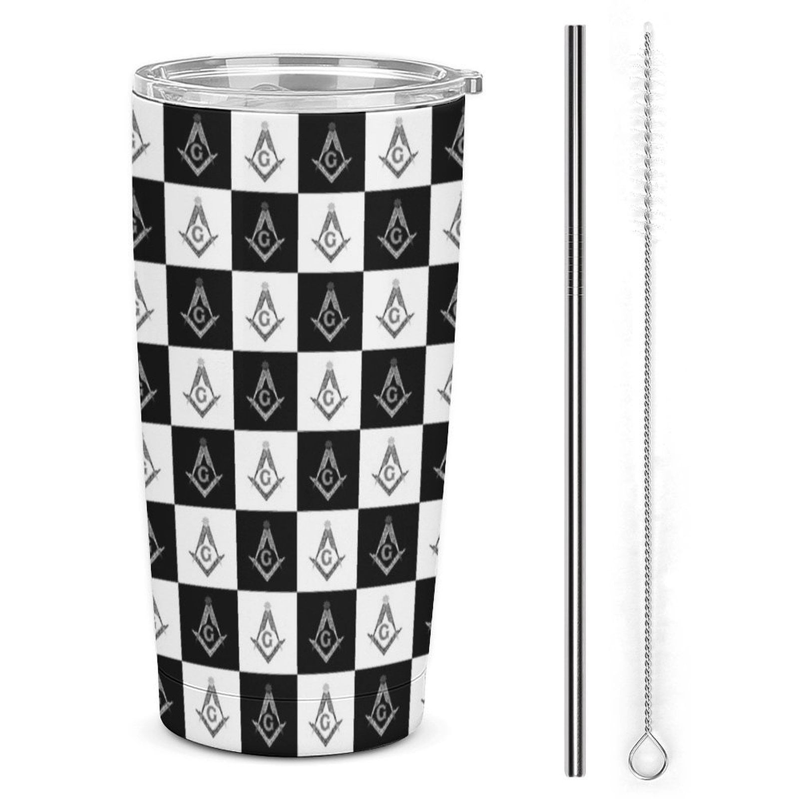 Freemason Checkered Pattern 20oz Tumbler Double Wall Vacuum Insulated ...