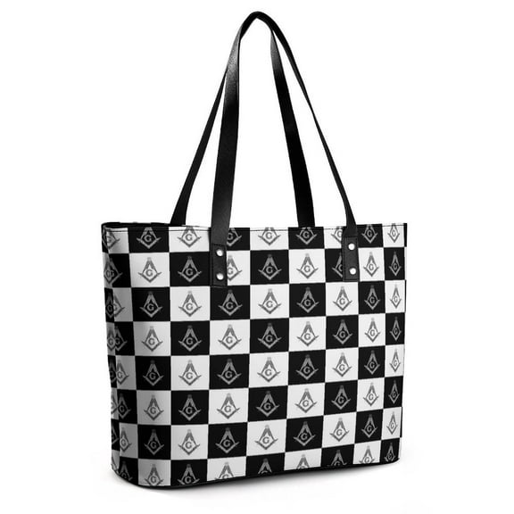 Freemason Checkered Pattern Woman Leather Handbags Large Tote Bag Fashion Portable Handbags With Zipper