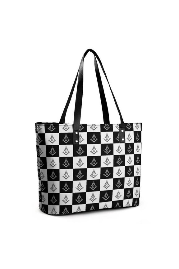 Freemason Checkered Pattern Woman Leather Handbags Large Tote Bag Fashion Portable Handbags With Zipper