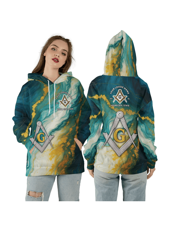 Freemason Custom 3D Hoodie, Custom Masonry Master Mason Marbling Hooded Sweatshirt, Lodge Elegant Masonic All Over Print Unisex Hoodie