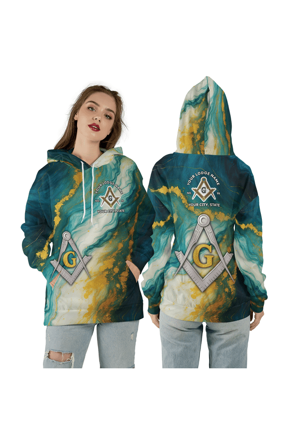 Freemason Custom 3D Hoodie, Custom Masonry Master Mason Marbling Hooded Sweatshirt, Lodge Elegant Masonic All Over Print Unisex Hoodie