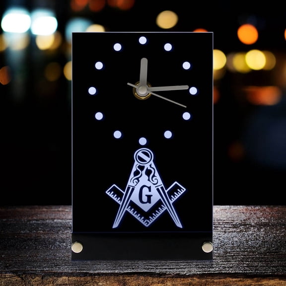 Freemason Electronic Table Clock Masonic Signs Square Compass Freemason Logo Desk Clock Watch With Backlight