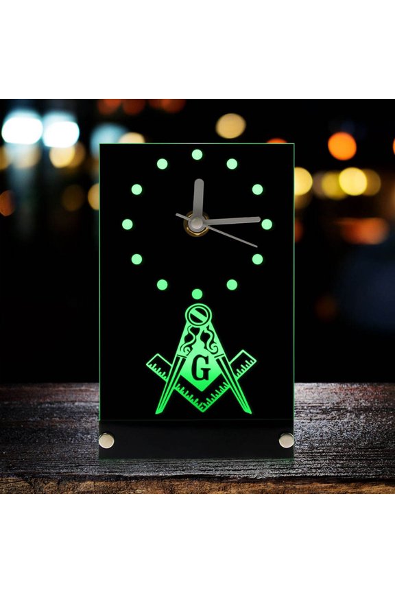 Freemason Electronic Table Clock Masonic Signs Square Compass Freemason Logo Desk Clock Watch With Backlight