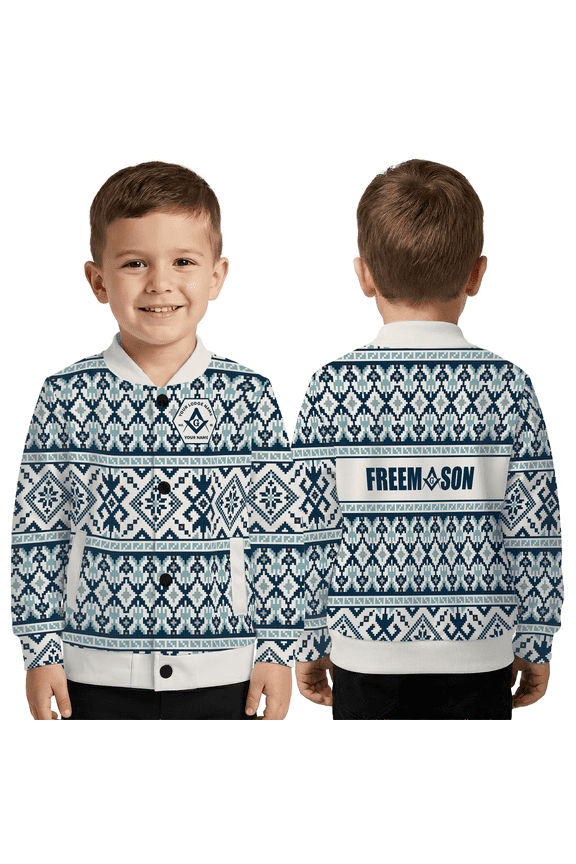 Freemason Geometric Pattern Baseball Jacket, Masonic Compass Emblem Baseball Jacket, Freemason Gift Baseball Jacket