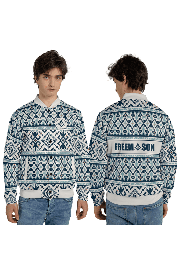 Freemason Geometric Pattern Baseball Jacket, Masonic Compass Emblem Baseball Jacket, Freemason Gift Baseball Jacket