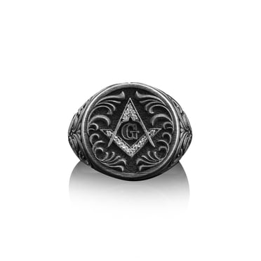 Masonic Silver & Blue Color Ring - All Sizes Available (Unisex)
