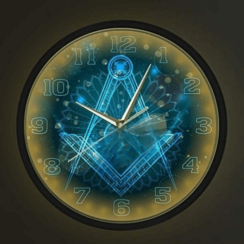 Freemason Logo Silent Wall Clock with Sound Control LED Night Light Master Mason Hanging Metal Frame Lighting Wall Watch Knights Templar Masonic Lodge Wall Art Decor$$Home Decor, Kitchen, & Other