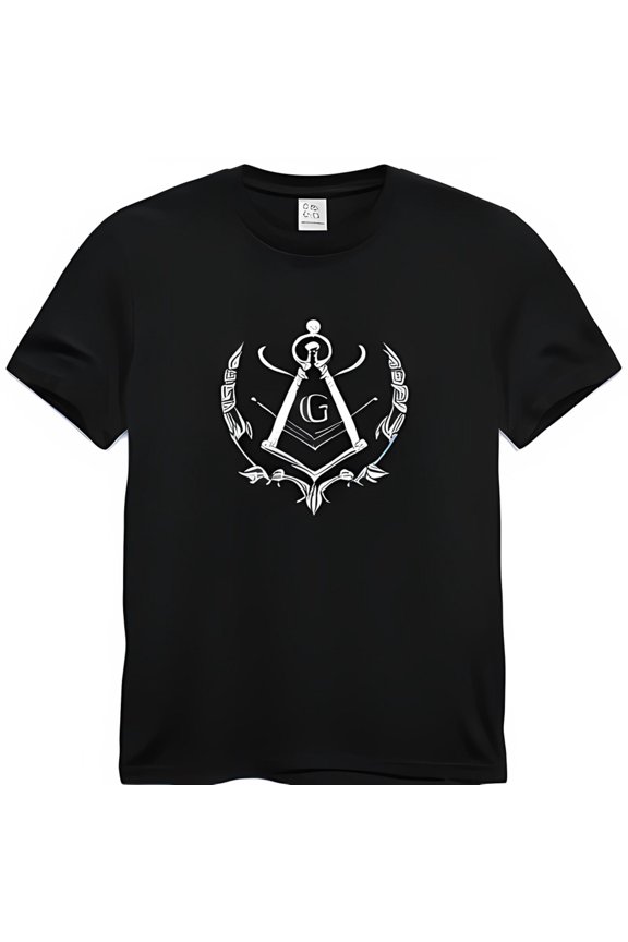 Freemason Mason T-Shirt Design Black T-Shirt with White Symbol Detailed