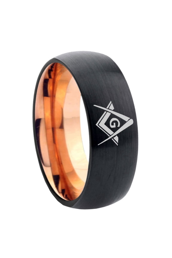 Freemason Masonic Dome Black And Rose Gold Tungsten Ring 10MM