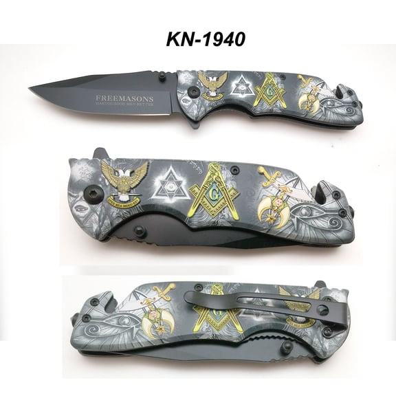 Freemason Masonic Folding Pocket Knife 8.5" Black Blade Square & Compass