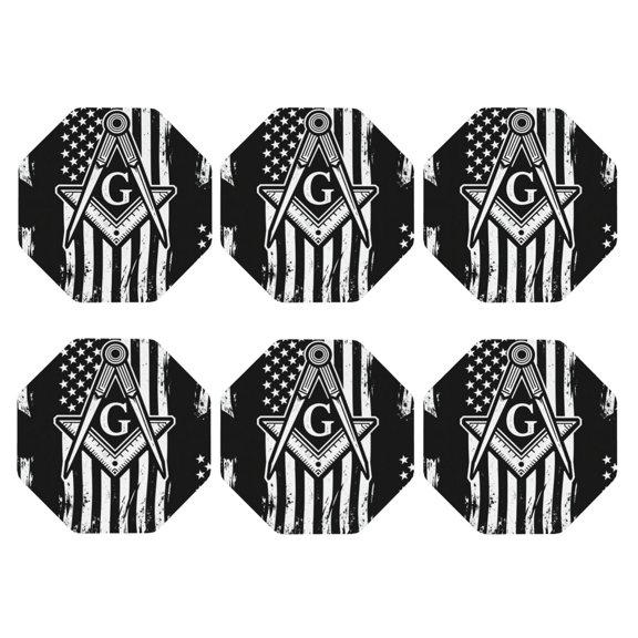Freemason Masonic Masons Flag Leather Coasters for Drinks Perfect for Living Room, Kitchen, or Outdoor Use Set of 6 Octagon
