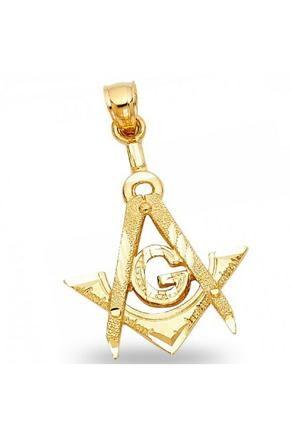 Freemason Masonic Pendant Solid 14k Yellow Gold Past Master Charm Polished Diamond Cut 16 x 23 mm