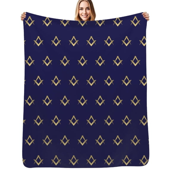 Freemason Pattern Gold Blue Square and Compass Flannel Blanket Warm Soft Bedding Throws Winter Camping Chair Sofa Bed