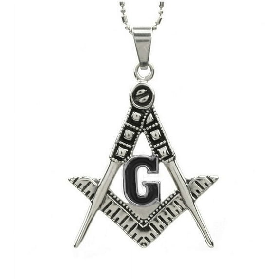 Freemason Pendant - Stainless Steel with BLACK Colored Center Masonic Symbol