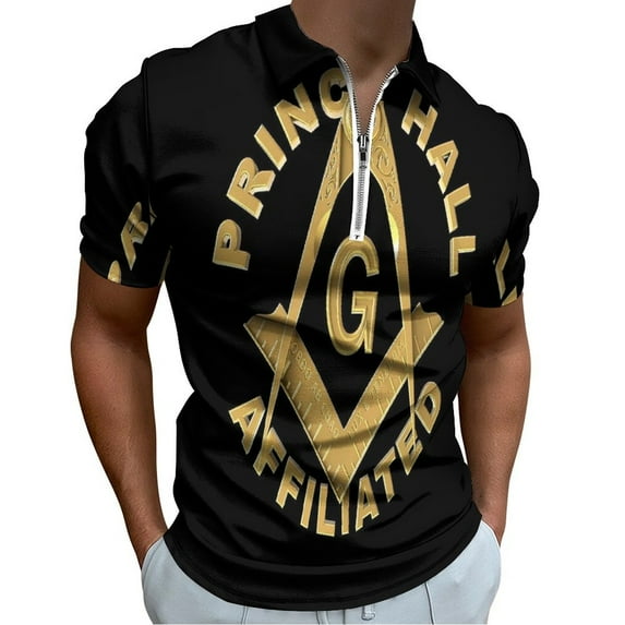 Freemason Prince Hall Affiliated Square & Compass Masonic Prince Hall Men Zipper T-shirt Summer Casual Short Sleeve T-shirt Top