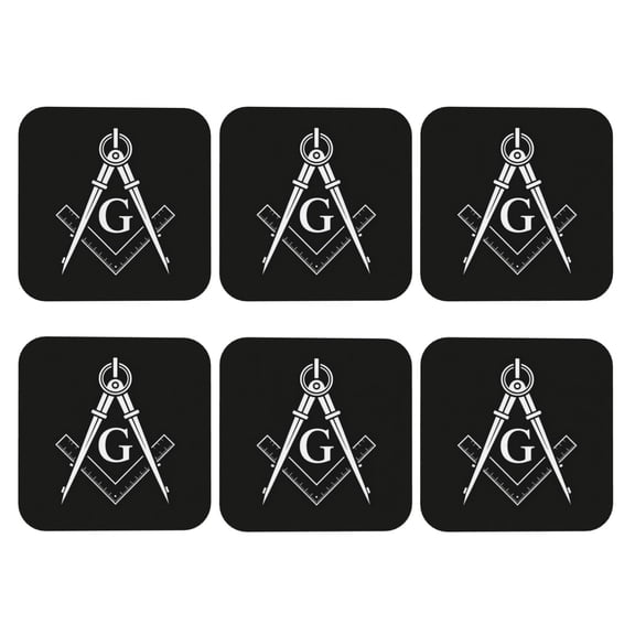 Freemason Square Compass Logo Leather Coasters for Drinks Perfect for Living Room, Kitchen, or Outdoor Use Set of 6 Square
