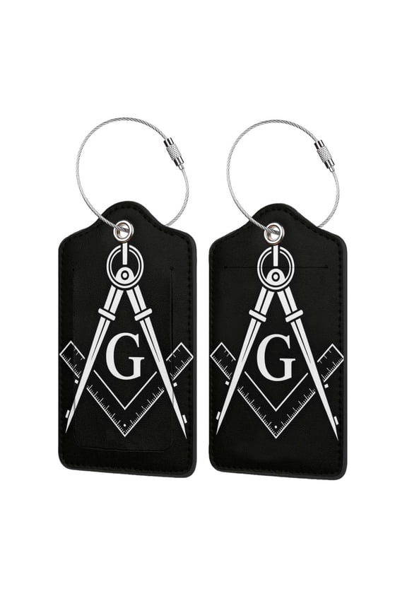 Freemason Square Compass Logo Leather Luggage Tag with Loops Suitcase Tags Bulk Travel Essentials for Flying 1 PCS