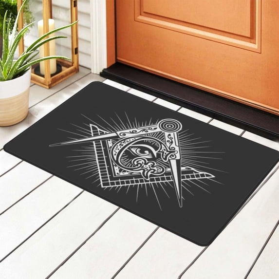 Freemason Symbol Mason Rugs Doormat, Non-Slip Machine Washable Carpets Floor Door Mat , 36" x 24"