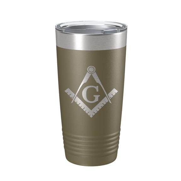 Freemason Tumbler Symbol Travel Mug Gift Insulated Laser Engraved Coffee Cup Compass Square 20 oz Olive Green