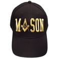 thumbnail image 1 of Freemason's Baseball Cap - Black Hat with Gold Masonic Text Wrap and Symbolism, 1 of 1