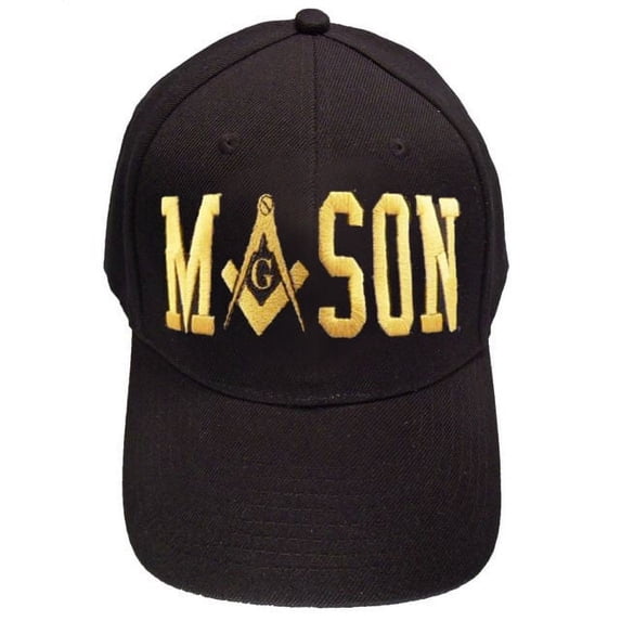 Freemason's Baseball Cap - Black Hat with Gold Masonic Text Wrap and Symbolism