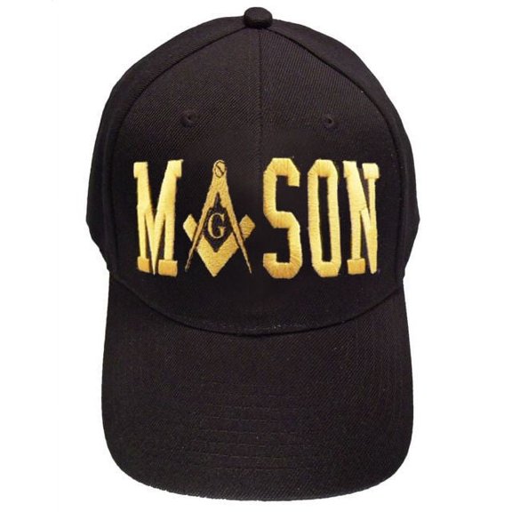 Freemason's Baseball Cap - Black Hat with Gold Masonic Text Wrap and Symbolism